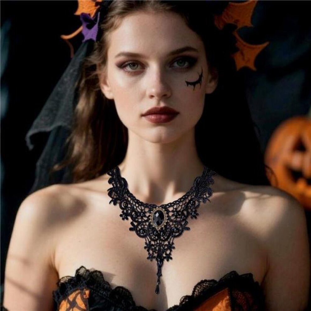 Black Lace Gothic Choker Necklace | Minimalist Retro Witch Jewelry